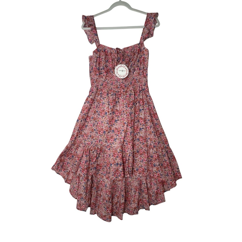 New Umgee Dress Women's Large Floral Sleeveless Midi Hi Lo‎ Resort Beach Smocked